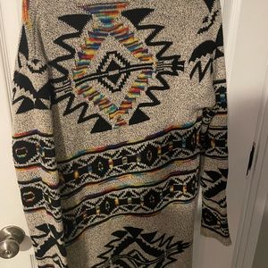 NORTHERN ANGEL Southwestern Long Duster Cardigan Sweater Tribal Native ~ Medium